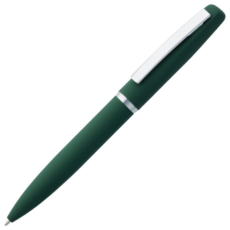 Ручка шариковая Bolt Soft Touch, зеленая с логотипом
