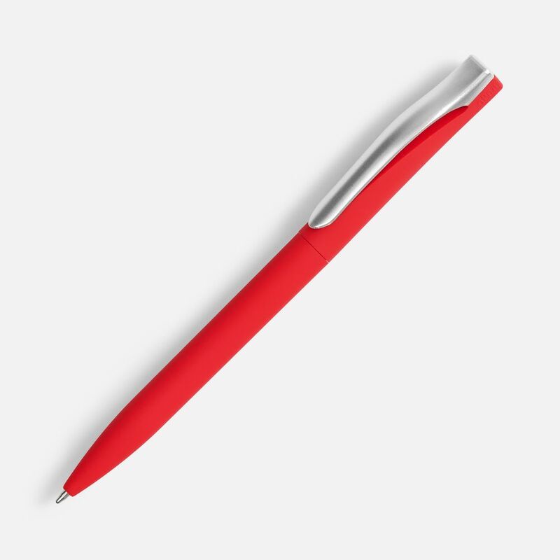 Ручка шариковая Pin Soft Touch, красная с логотипом