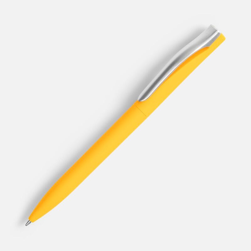 Ручка шариковая Pin Soft Touch, желтая с логотипом