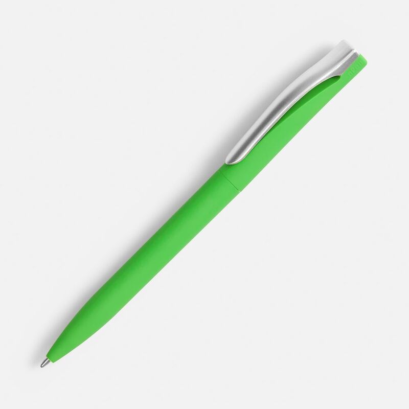 Ручка шариковая Pin Soft Touch, зеленая с логотипом