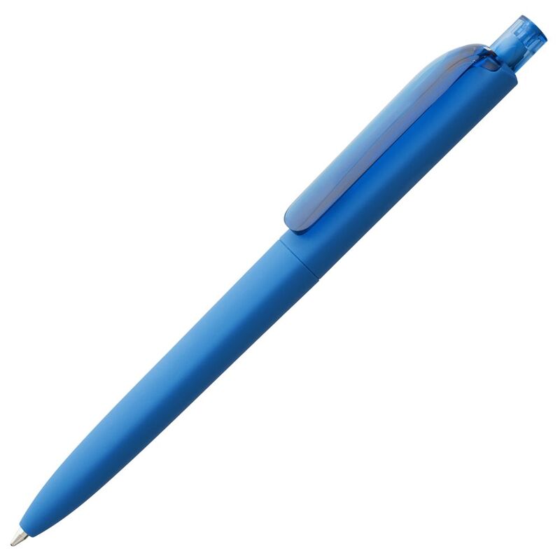 Ручка шариковая Prodir DS8 PRR-T Soft Touch, голубая с логотипом