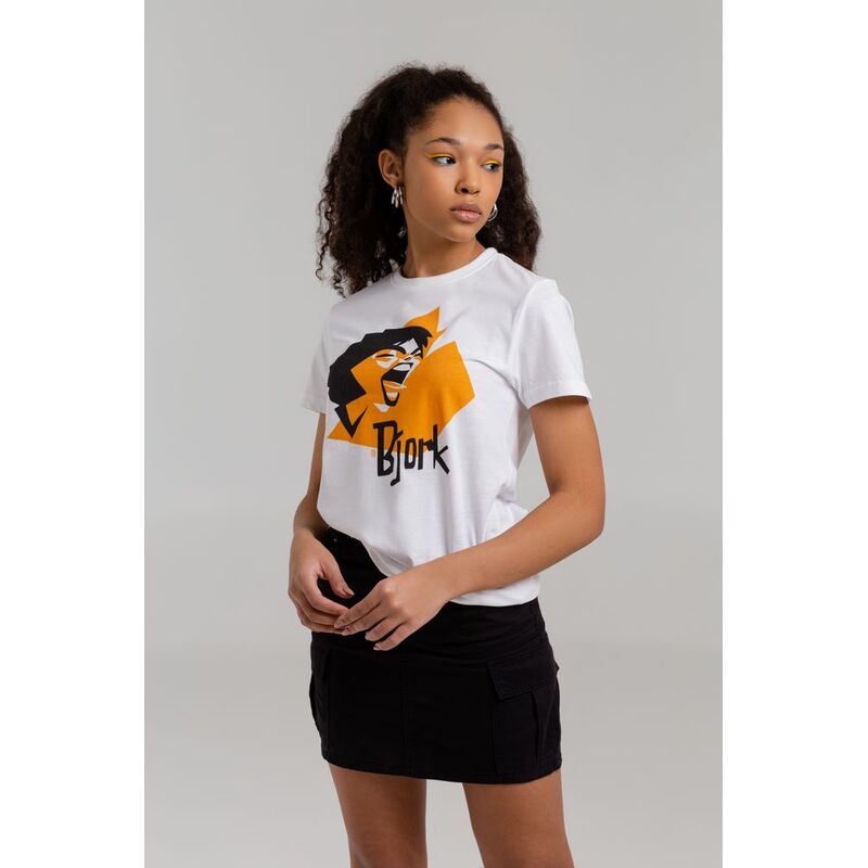 Футболка женская «Меламед. Bjork», белая, размер XL с логотипом
