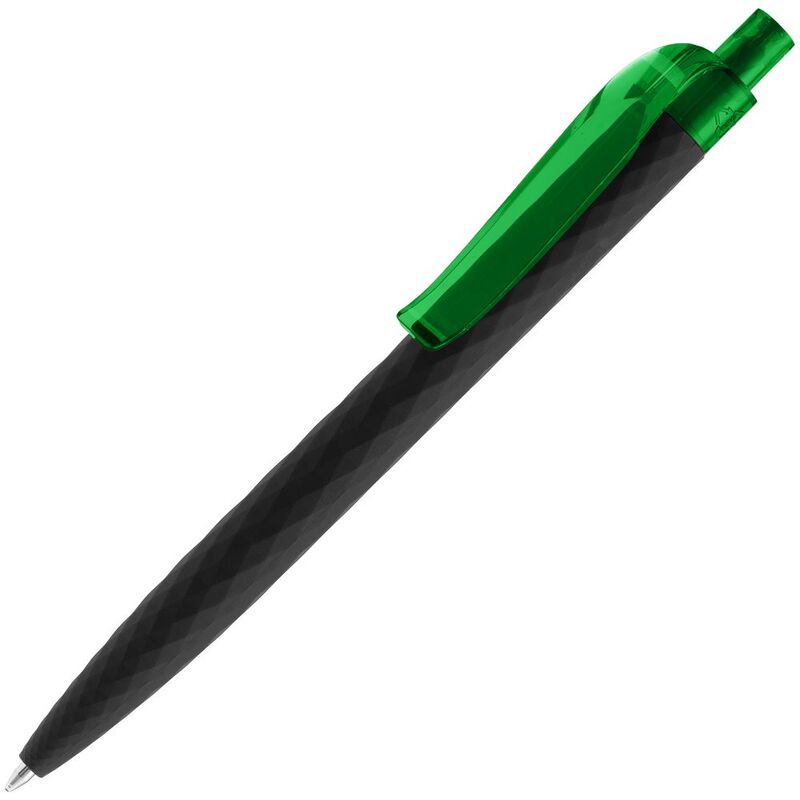 Ручка шариковая Prodir QS01 PRT-T Soft Touch, черная с зеленым с логотипом