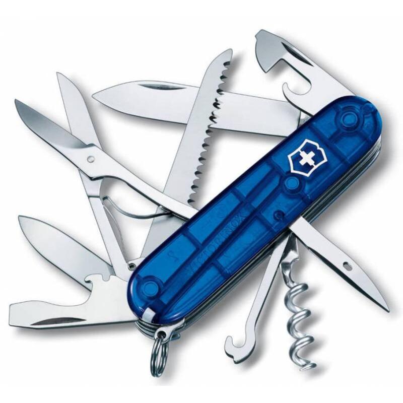 Офицерский нож Huntsman 91, прозрачный синий с логотипом