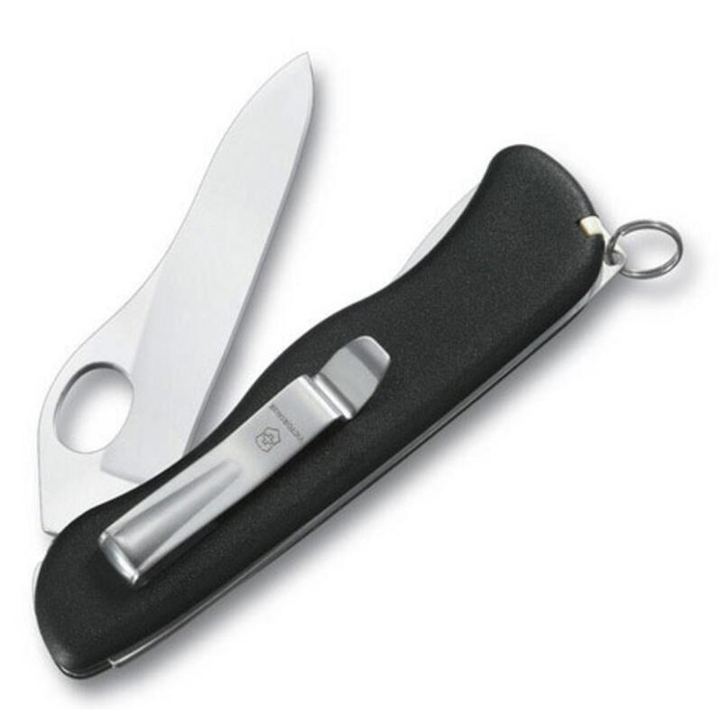 Солдатский нож с фиксатором лезвия Sentinel One Hand Clip, черный с логотипом