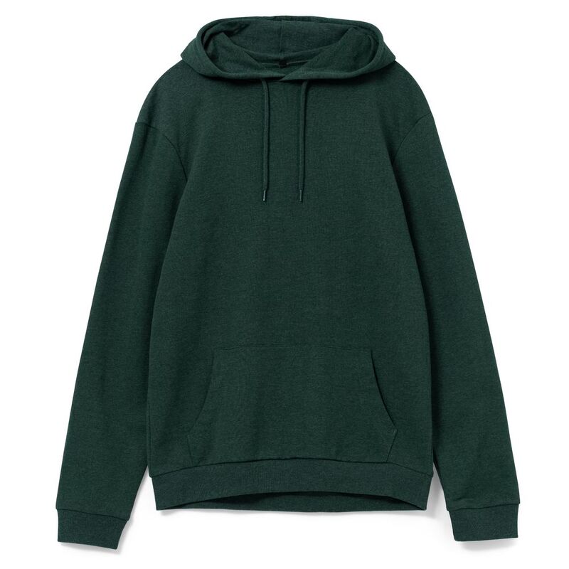 Толстовка с капюшоном унисекс Hoodie, темно-зеленый меланж, размер XS с логотипом