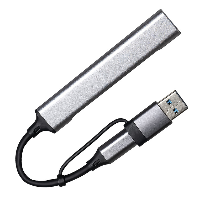 USB-хаб BRANCH 4 в 1, серый, алюминий с логотипом