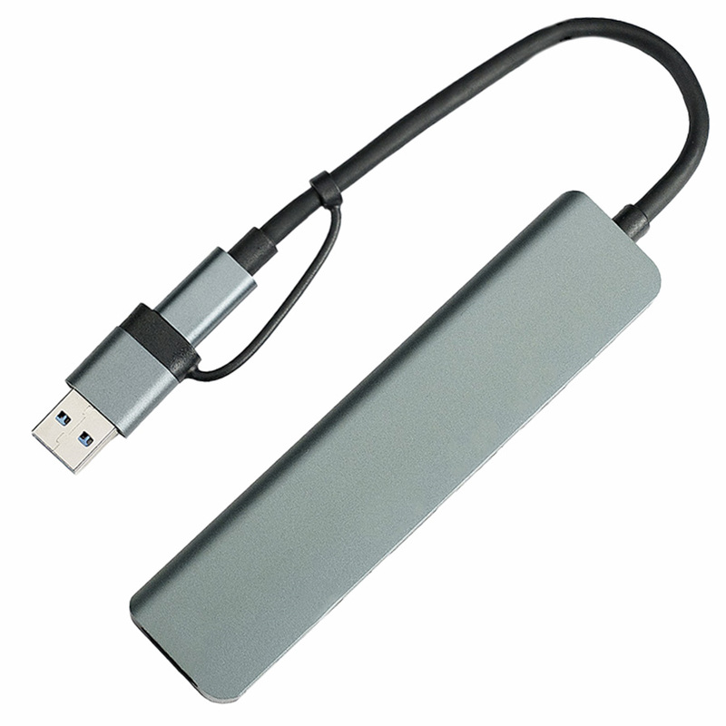 USB-хаб STEM 7 в 1, серый, алюминий с логотипом