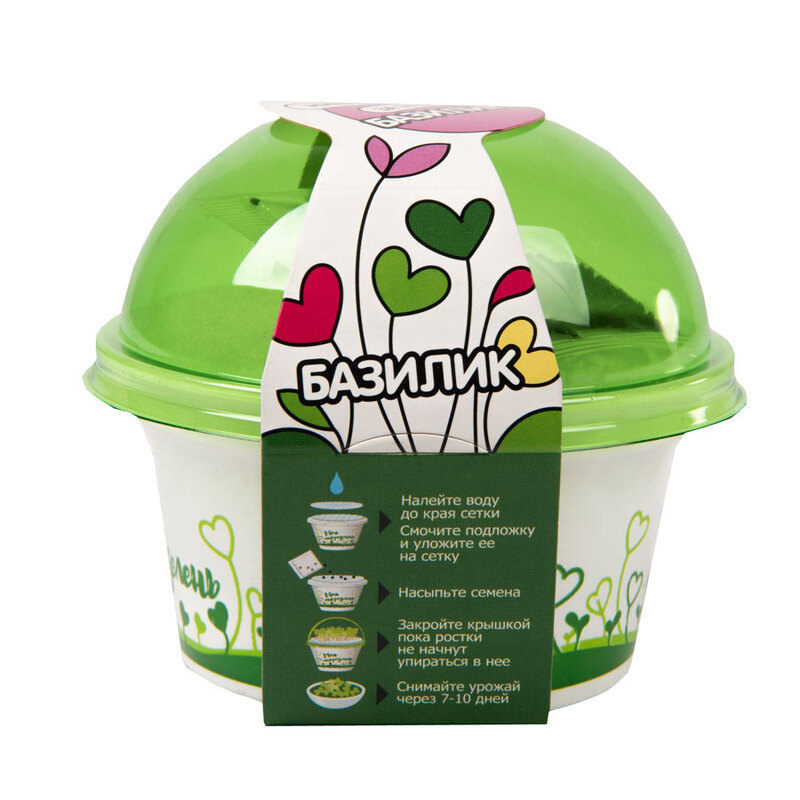 Комплект для выращивания. "Моя микрозелень": БАЗИЛИК с логотипом