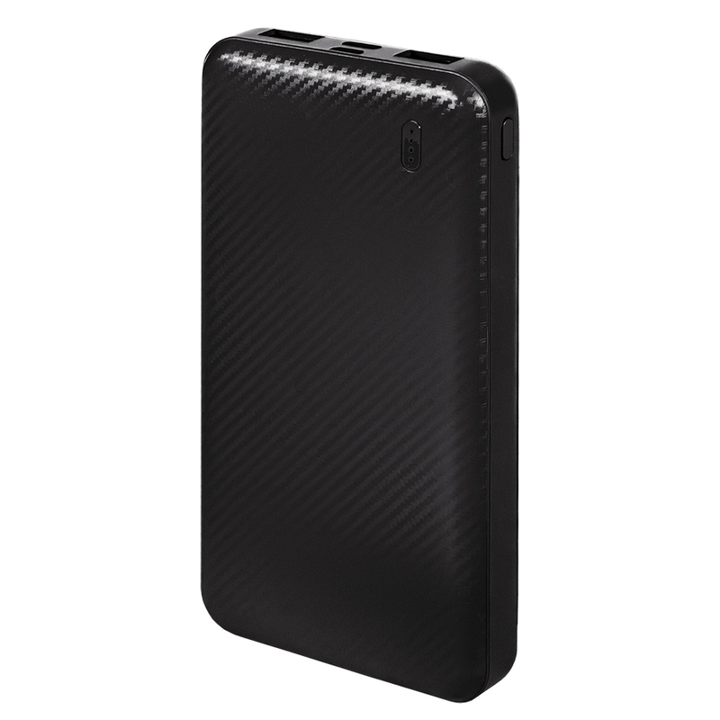 Универсальный аккумулятор Rib 10 (10000 мАч), черный, 13,5х6.8х1,5 см с логотипом