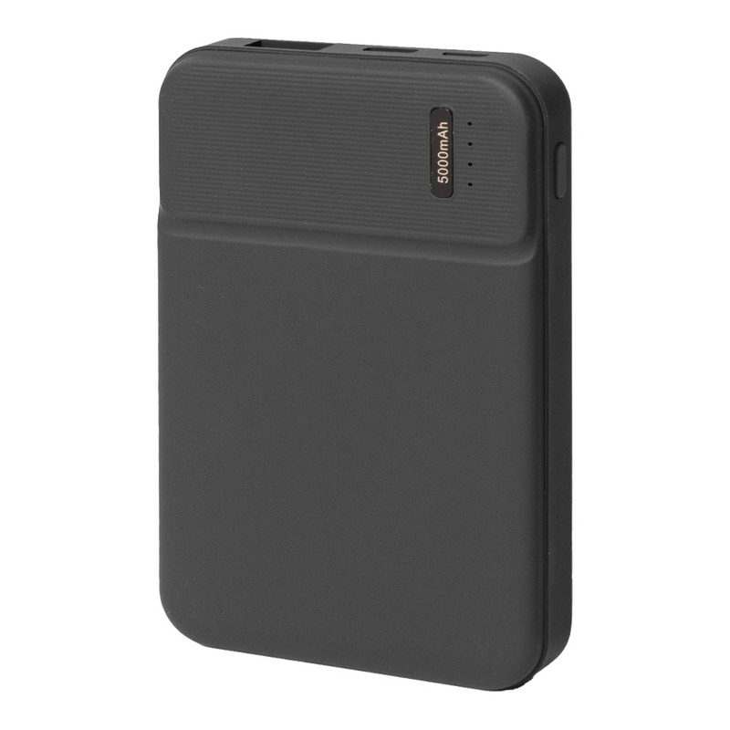 Универсальный аккумулятор Flash 5 (5000 мАч) с подсветкой и soft touch, черный, 9,8х6.3х1,3 см с логотипом
