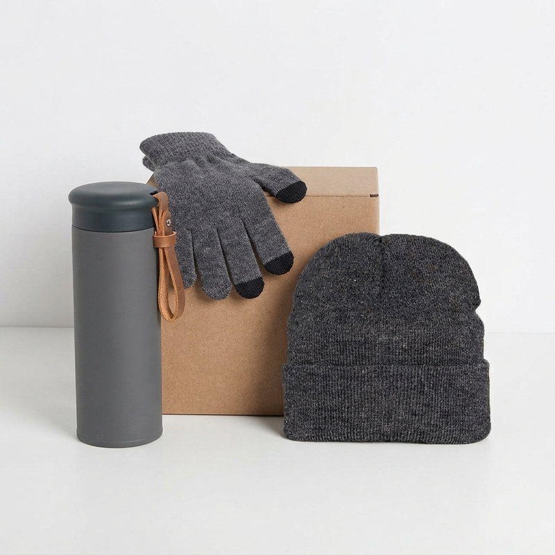 Набор подарочный GET WARM-2: перчатки, шапка, термос с логотипом