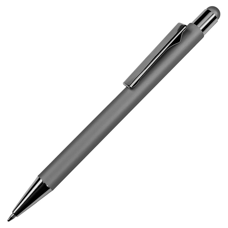Ручка шариковая FACTOR COLOR со стилусом, серый, металл, пластик, софт-покрытие с логотипом