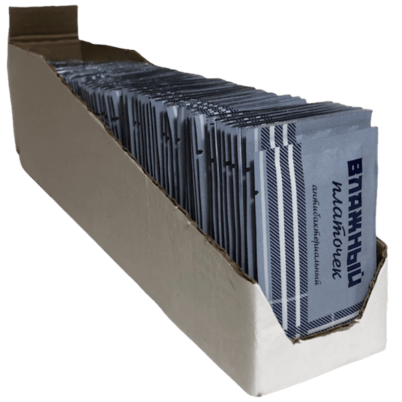 Влажные салфетки в коробе для магазинных полок с логотипом