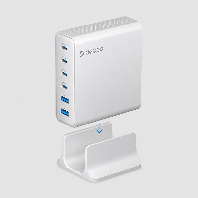 Зарядная станция 4xUSB Type-C, 2xUSB, PD, QC, 160Вт, белый, Deppa с логотипом