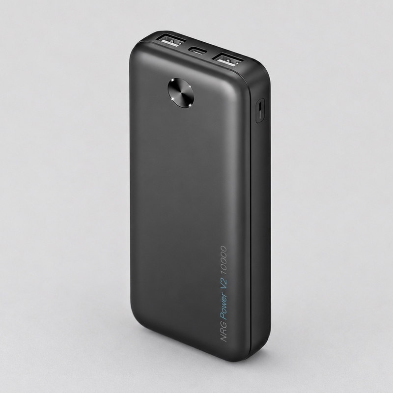 Внешний АКБ NRG Power V2 10000 мА-ч, 2A, 2xUSB, черный, Deppa с логотипом