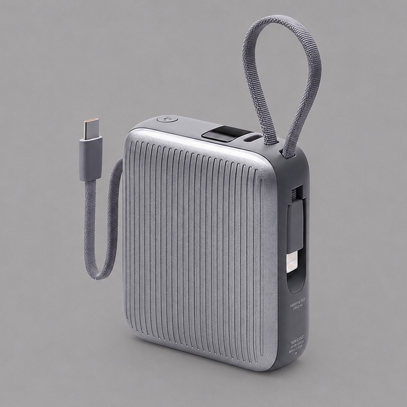 Внешний АКБ NRG Turbo Cable 10000 mAh, 22,5Вт, графит, Deppa с логотипом