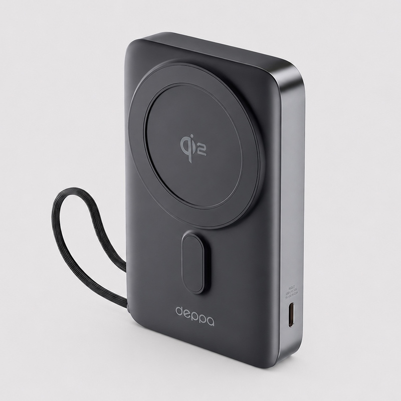 Внешний АКБ NRG MageSafe QI2 10000 мА-ч, 15Вт QI, серый, Deppa с логотипом