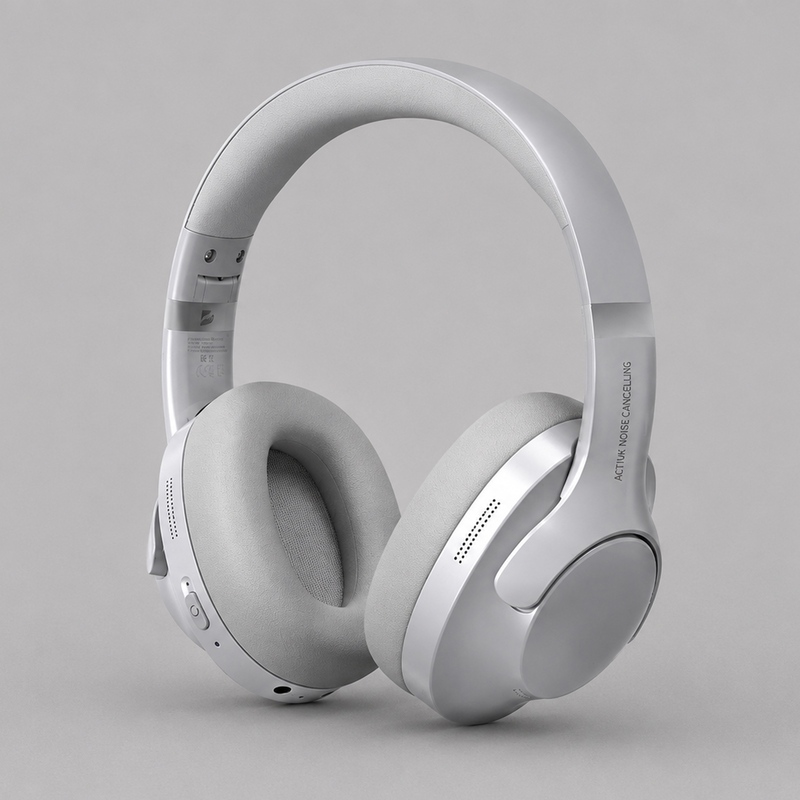 Беспроводные накладные наушники Stereo Ultra ANC, BT 5.4, ANC/ENC, 500мАч, серебристый, Deppa с логотипом