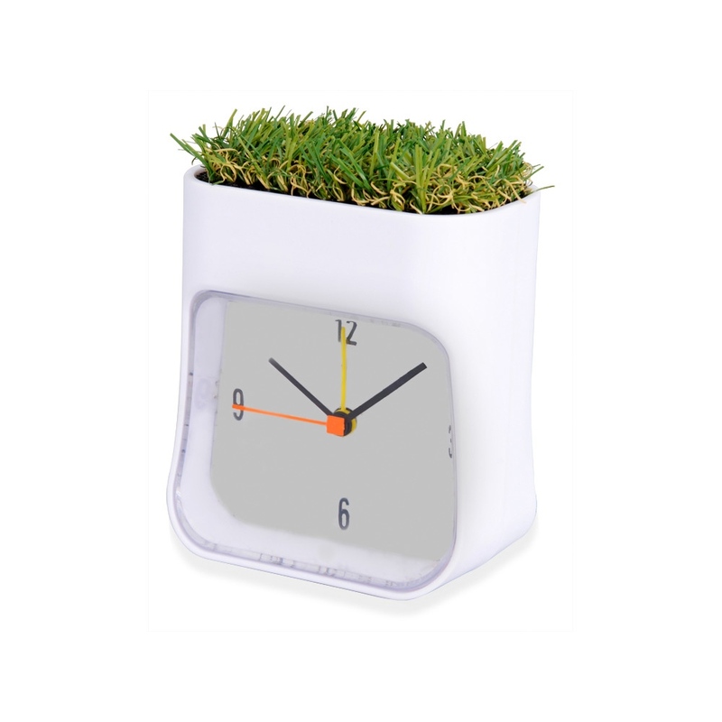 Часы настольные "Grass", белый/зеленый с логотипом