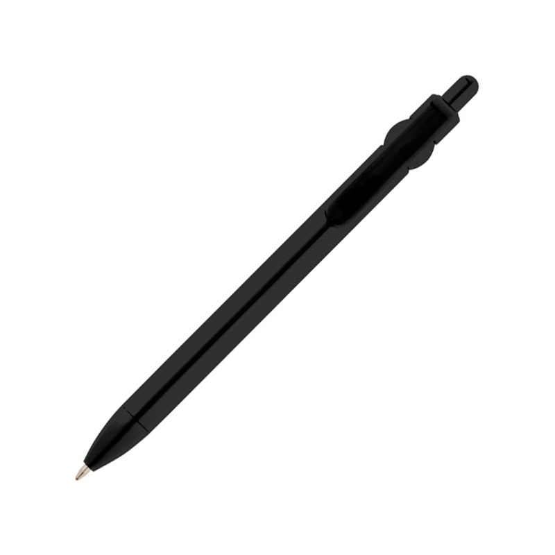 Fidget шариковая ручка из переработанной пластмассы - сплошной черный с логотипом