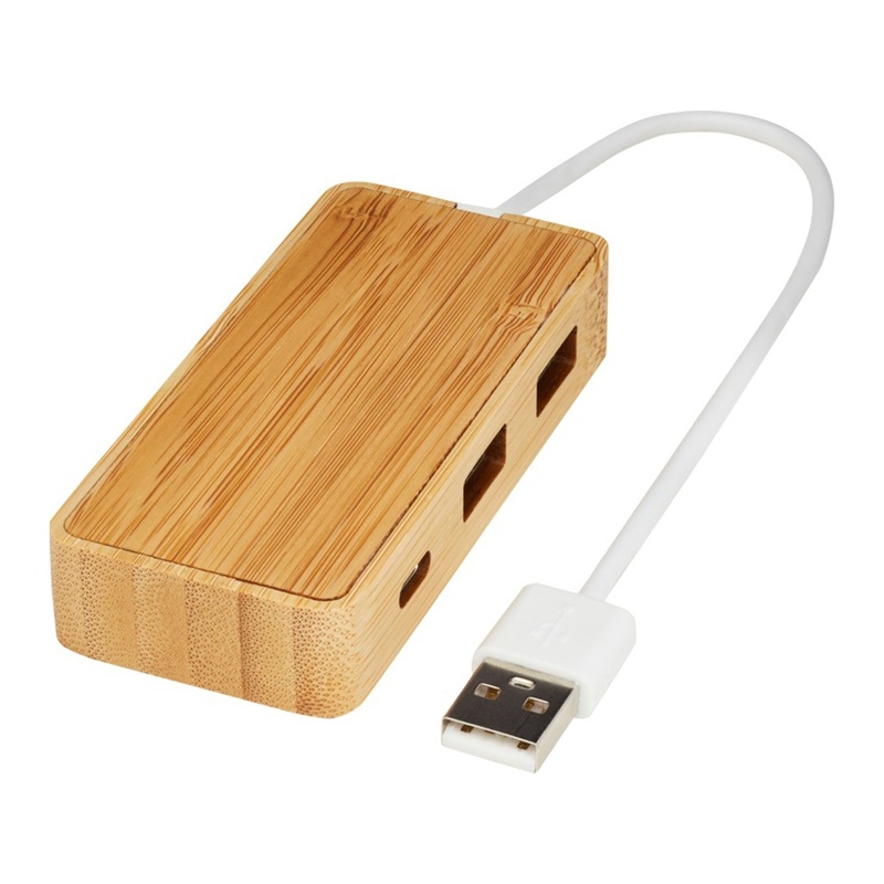 USB-концентратор Tapas из бамбука, натуральный с логотипом
