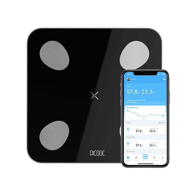 Умные диагностические весы Picooc Mini Lite Black (6924917717469), черный с логотипом