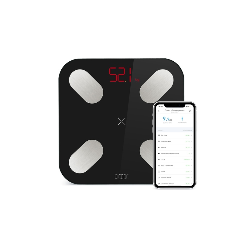 Умные диагностические весы Picooc Mini Black V2 (6924917717391), черный с логотипом