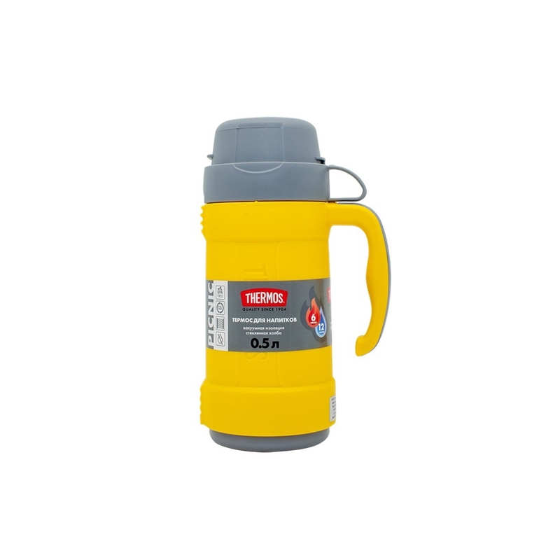 Термос со стеклянной колбой тм THERMOS PICNIC 40 Series Yellow 0,5L с логотипом