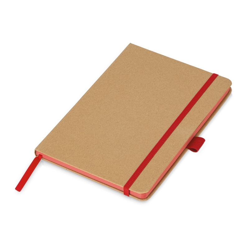 Блокнот A5 "Sevilia Color", твердая обложка из крафта, 80 листов, цветной срез и форзац, натуральный/красный с логотипом
