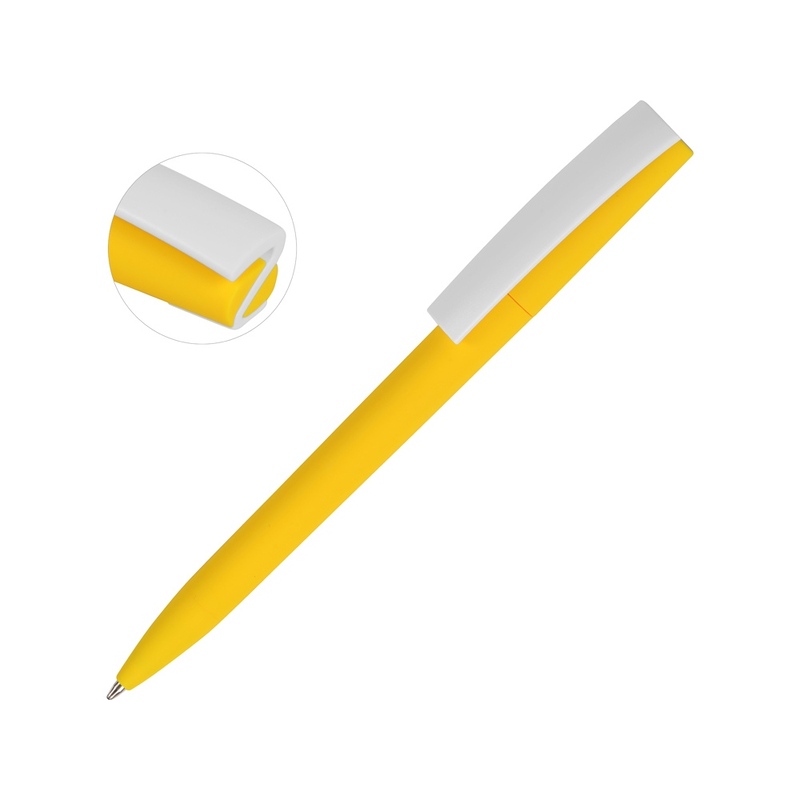 Ручка пластиковая soft-touch шариковая «Zorro», желтый/белый с логотипом