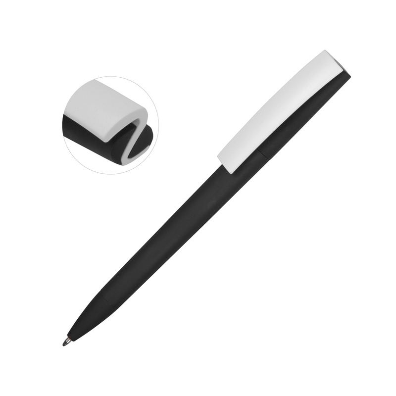 Ручка пластиковая soft-touch шариковая «Zorro», черный/белый с логотипом