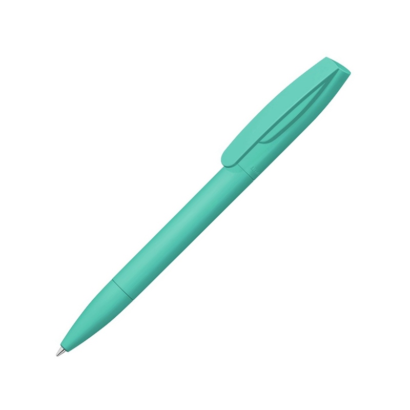 Шариковая ручка "Coral Gum " с прорезиненным soft-touch корпусом и клипом., бирюзовый с логотипом