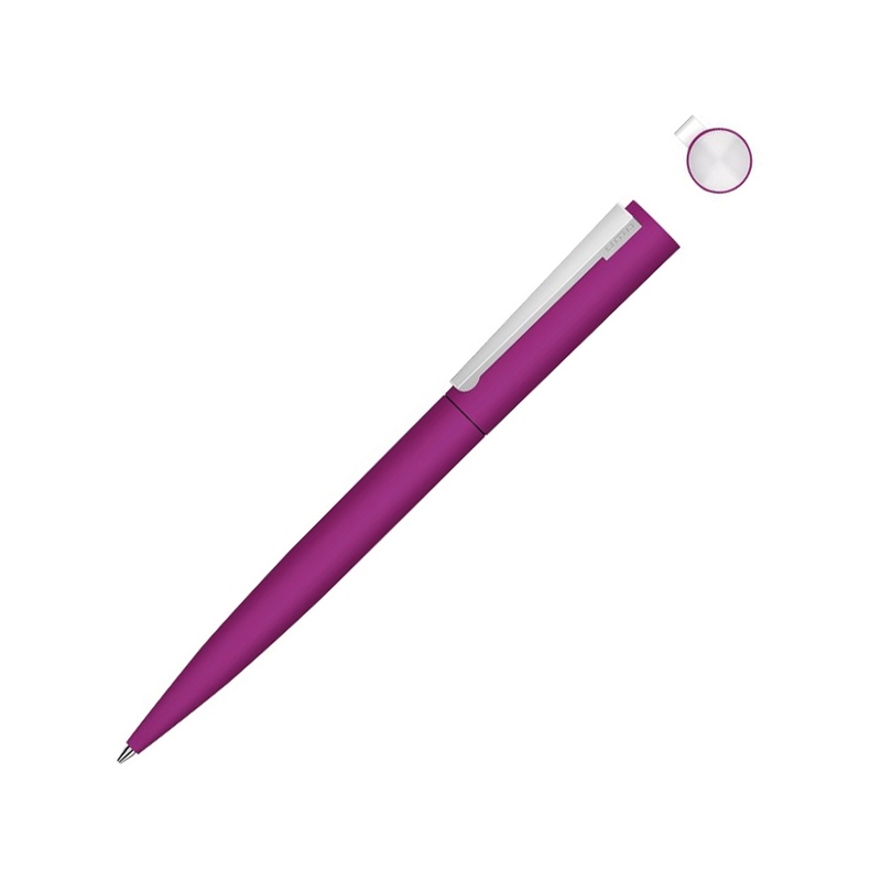 Металлическая шариковая ручка soft touch "Brush gum", розовый с логотипом
