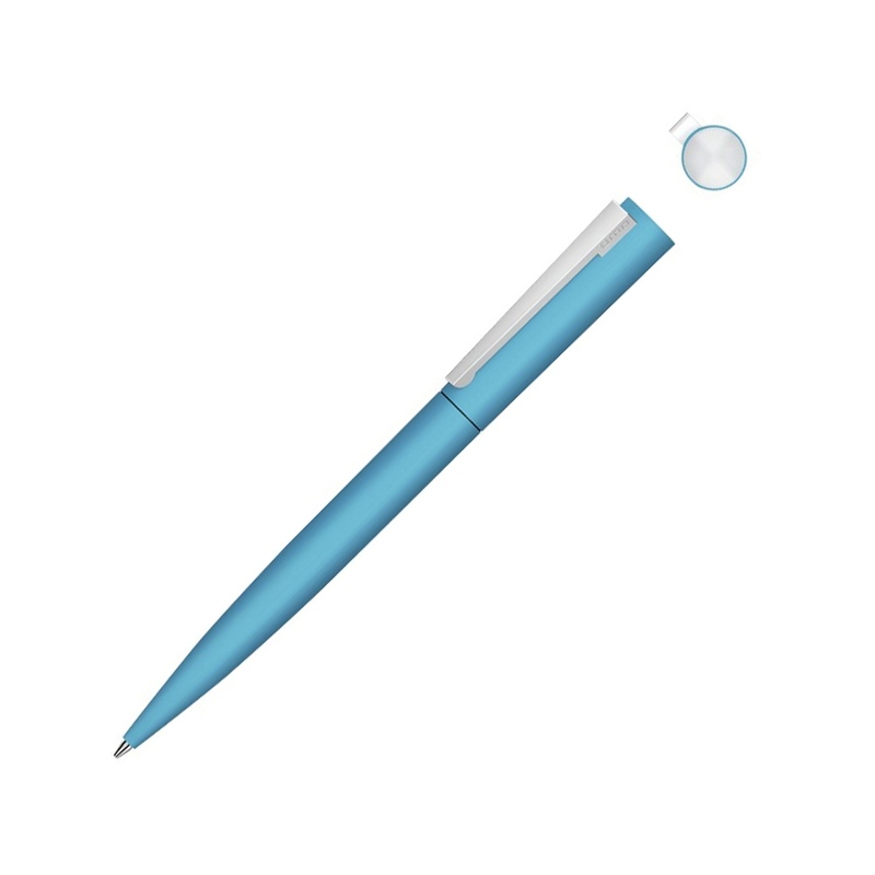 Металлическая шариковая ручка soft touch "Brush gum", голубой с логотипом