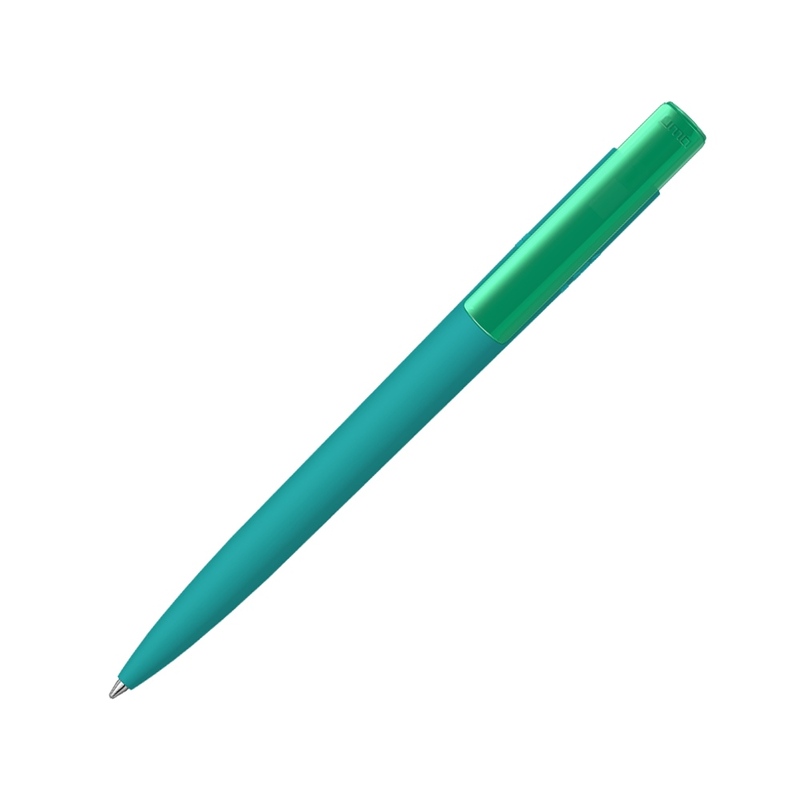 Шариковая ручка "RECYCLED PET PEN PRO K transparent GUM" soft-touch, бирюзовый с логотипом