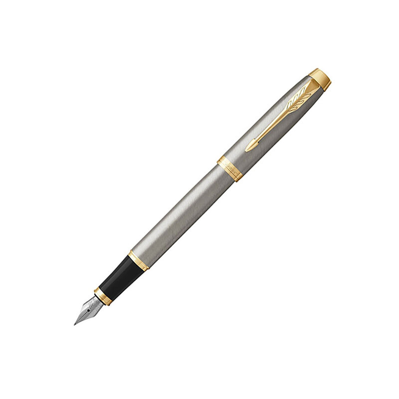 Перьевая ручка Parker IM Metal Brushed Metal GT, перо: F, цвет чернил: blue с логотипом