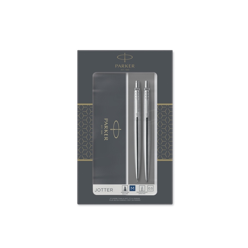 Набор «Parker Jotter Core Stainless Steel CT» ручка шариковая, карандаш механический с логотипом