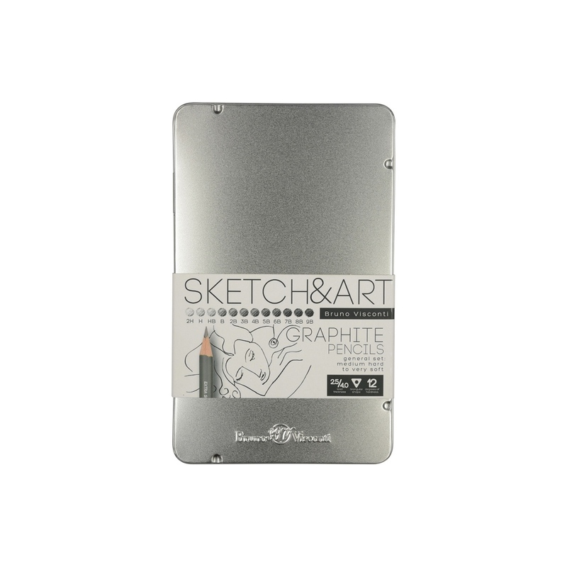Набор чернографитовых карандашей  "Sketch & Art" ,12 шт. 2h-9b, металлическая коробка с ложементом с логотипом