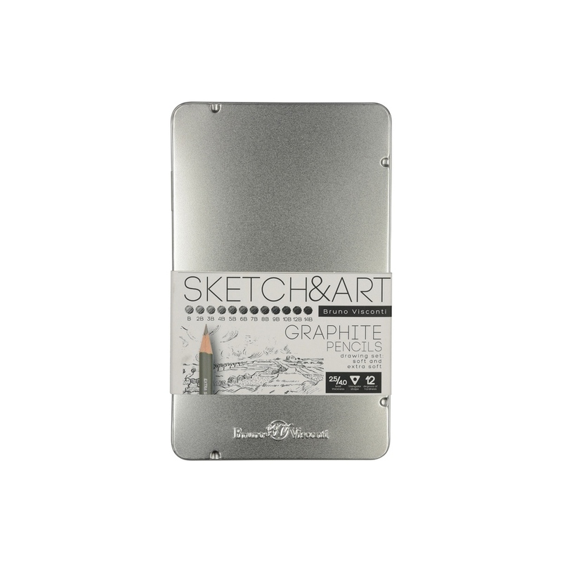 Набор чернографитовых карандашей  "Sketch & Art" ,12 шт. b-14b,  металлическая коробка с ложементом с логотипом