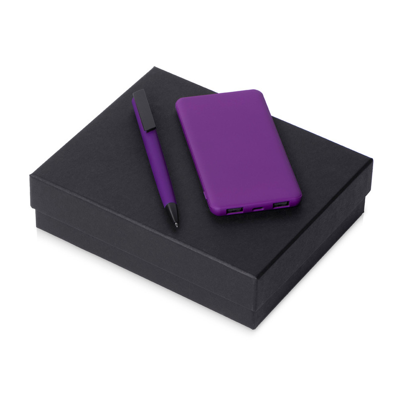 Подарочный набор c пластиковой ручкой, повербанком С1, 5000 mAh, фиолетовый с логотипом