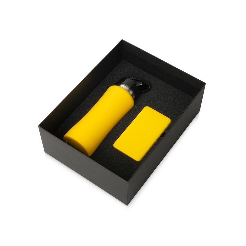 Подарочный набор с бутылкой для воды и повербанком С2, 10000 mAh, желтый с логотипом