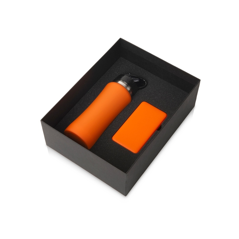 Подарочный набор с бутылкой для воды и повербанком С2, 10000 mAh, оранжевый с логотипом