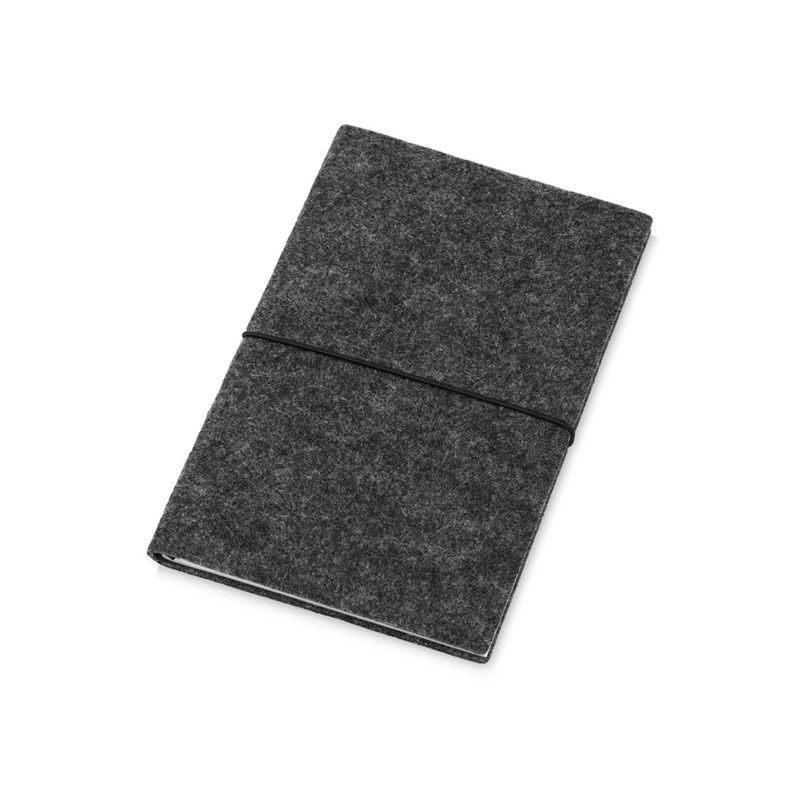 Блокнот из RPET-фетра А5 "Felt", гибкая обложка, 80 листов 70 гр/м2 белой бумаги, темно-серый с логотипом