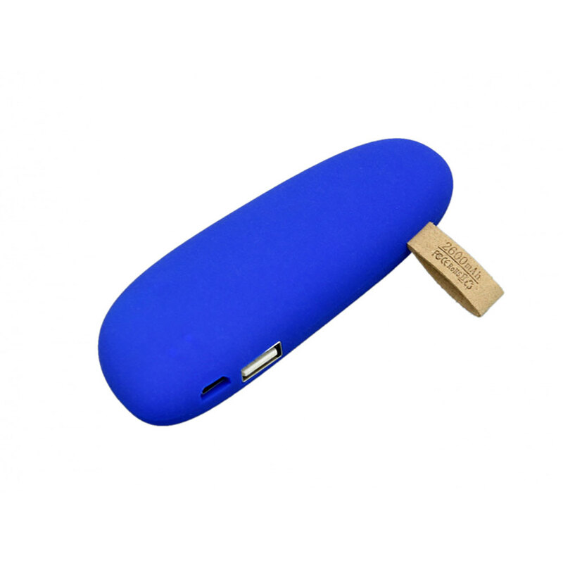 PB_Small_stone Универсальное зарядное устройство power bank в форме камня. 2600MAH. Синий с логотипом