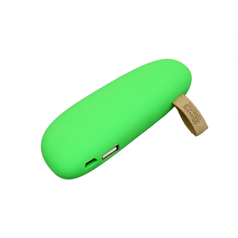 PB_Small_stone Универсальное зарядное устройство power bank в форме камня. 2600MAH. Зеленый с логотипом