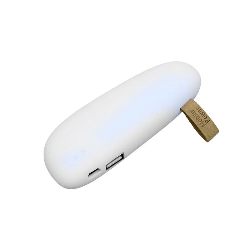 PB_Small_stone Универсальное зарядное устройство power bank в форме камня. 2600MAH. Белый с логотипом