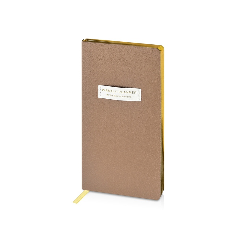 Еженедельник недатированный А6 "Total beige" с нашивкой, бежевый с логотипом