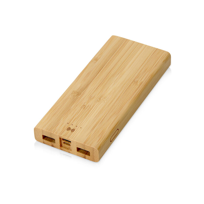 Внешний беспроводной аккумулятор из бамбука "Bamboo Air", 10000 mAh с логотипом