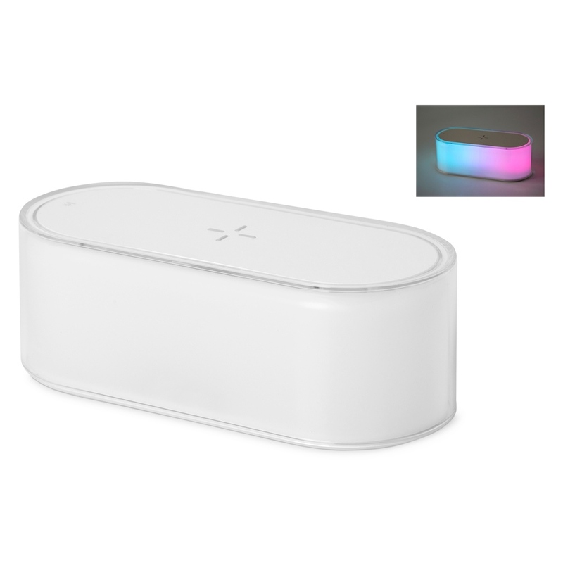Ночник с беспроводной зарядкой и RGB подсветкой "Miracle", 15 Вт, белый с логотипом
